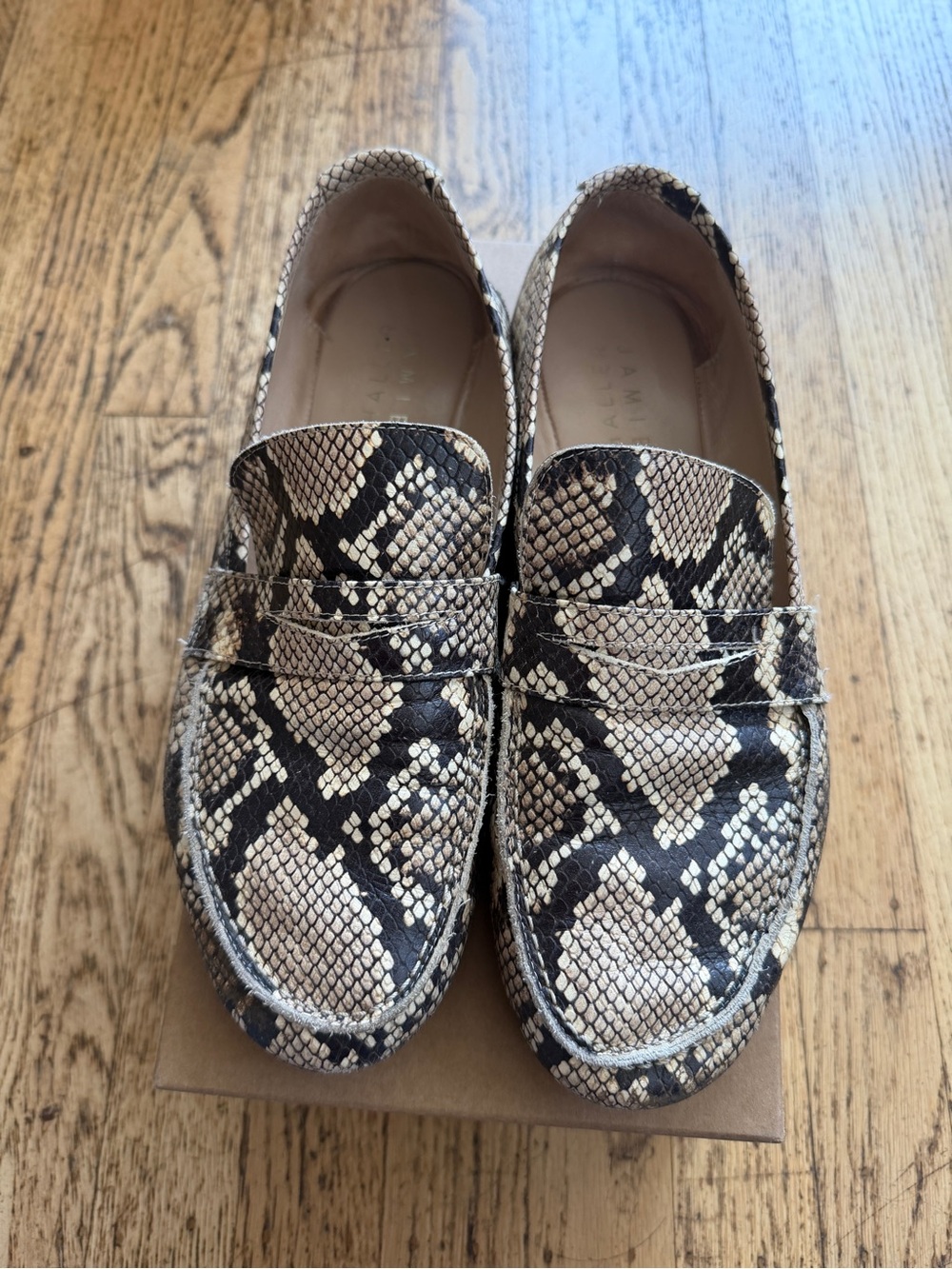 Women's Snake-Print Penny Loafers in Black and Cream
